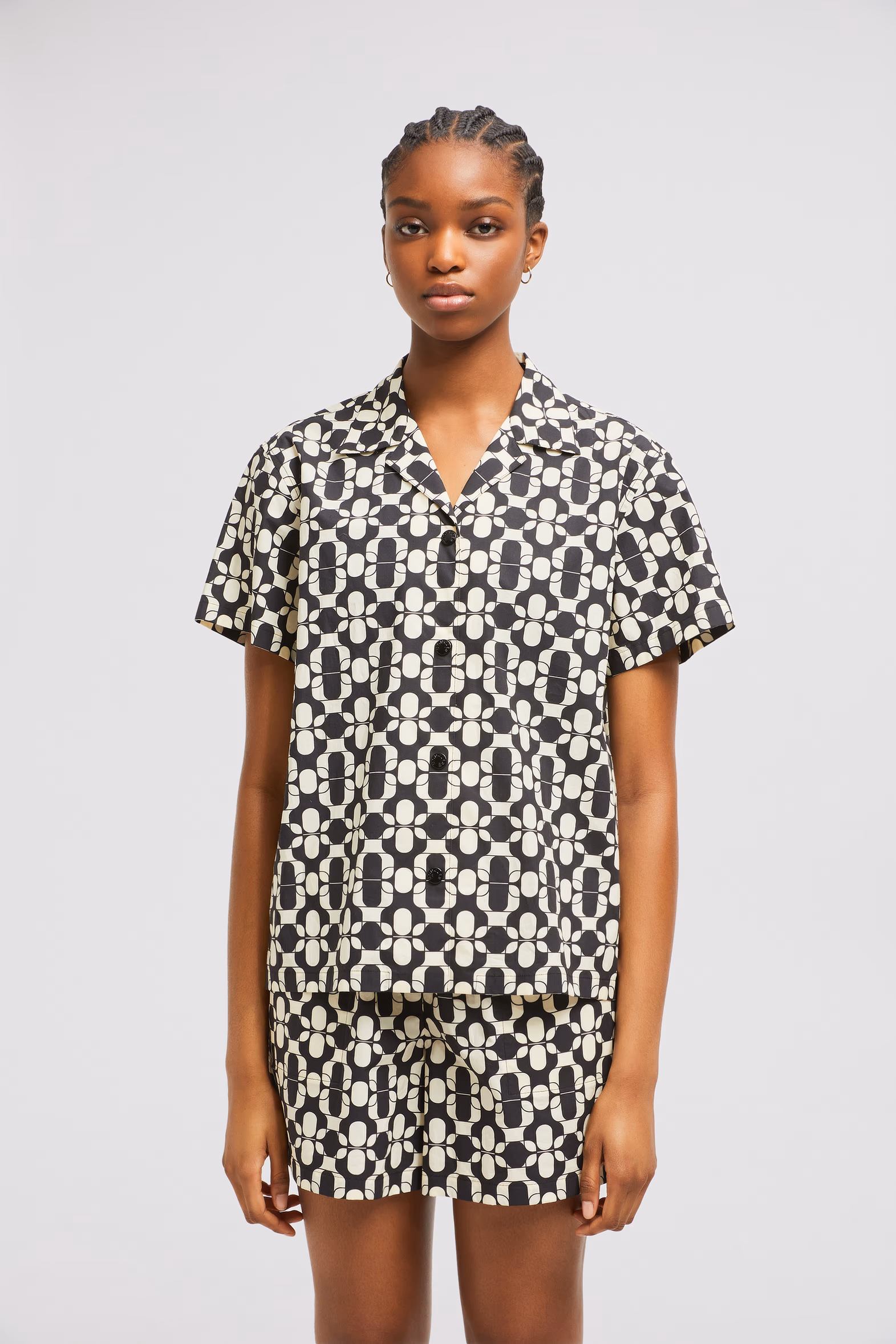 Chemise à manches courtes en coton à imprimé géométrique Femmes Bleu & Blanc Moncler 3